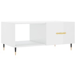 vidaXL Mesa de centro madera contrachapada blanco brillo 90x50x40 cm