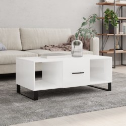 vidaXL Mesa de centro madera contrachapada blanco brillo 102x50x40 cm