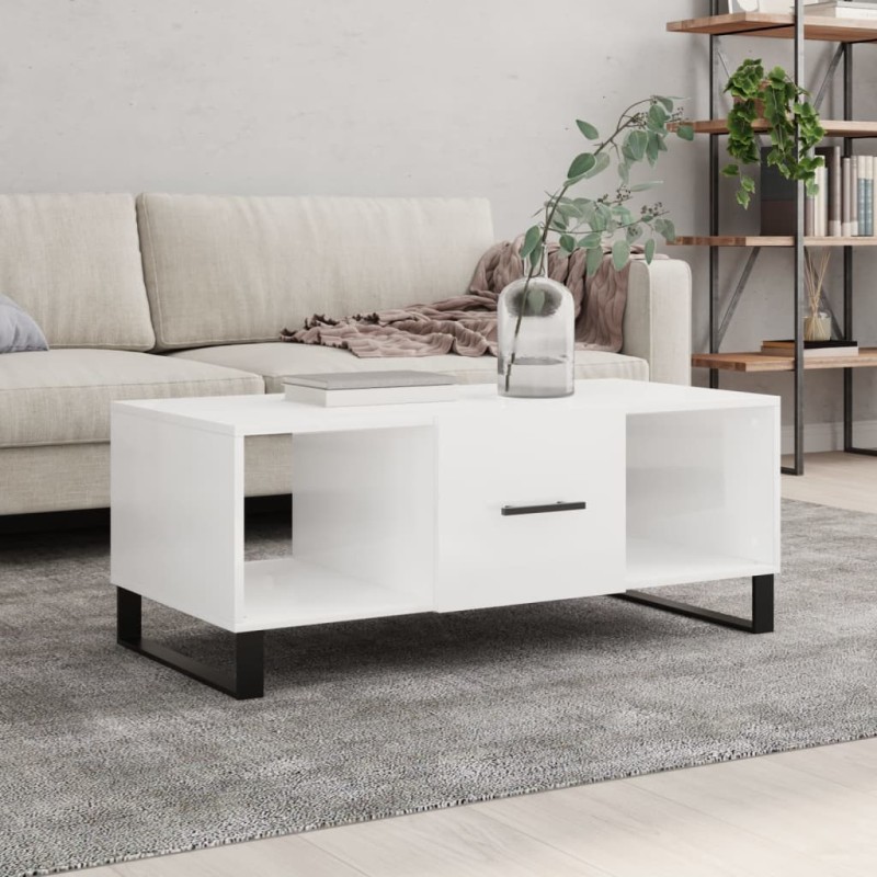 vidaXL Mesa de centro madera contrachapada blanco brillo 102x50x40 cm vidaXL Mesa de centro madera contrachapada blanco brillo 102x50x40 cm