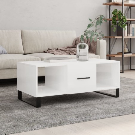 vidaXL Mesa de centro madera contrachapada blanco brillo 102x50x40 cm
