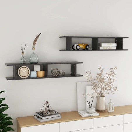 vidaXL Estantes de pared 2 uds madera contrachapada gris 105x18x20 cm