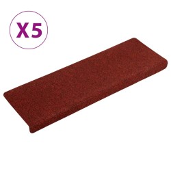 vidaXL Alfombrillas de escalera 5 unidades rojo burdeos 65x21x4 cm