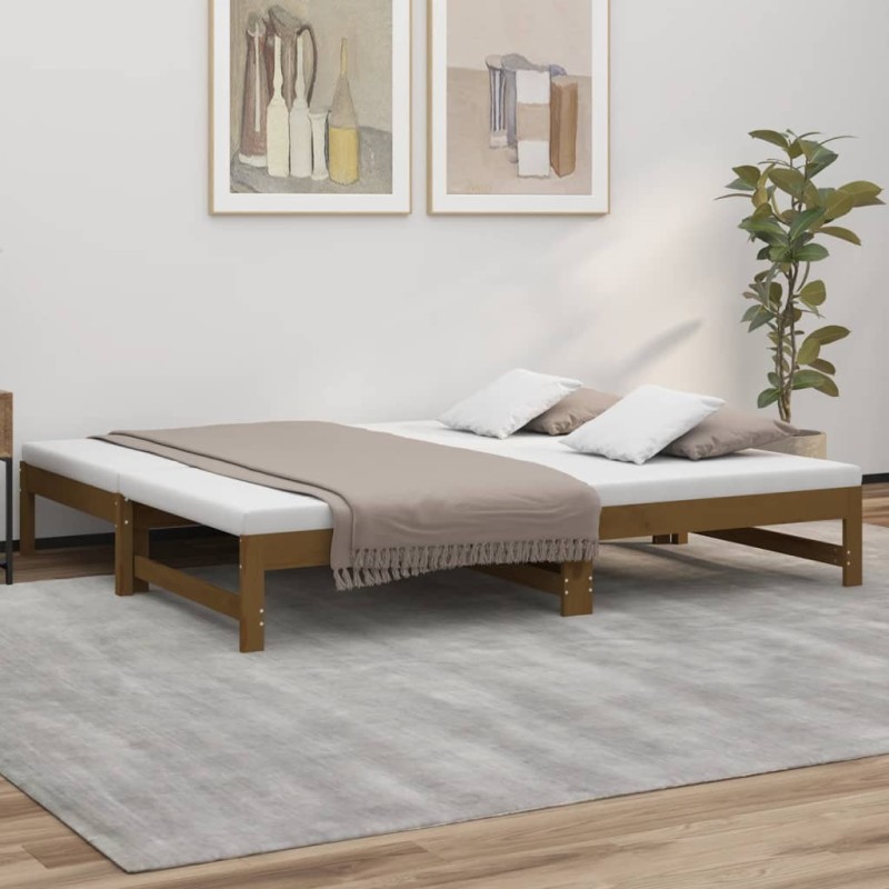 vidaXL Sofá cama extraíble madera maciza pino marrón miel 2x(75x190)cm vidaXL Sofá cama extraíble madera maciza pino marrón miel 2x(75x190)cm