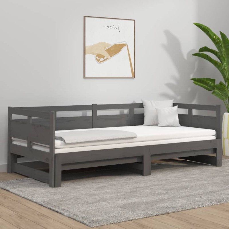 vidaXL Sofá cama extraíble madera maciza de pino gris 2x(80x200) cm