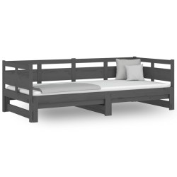 vidaXL Sofá cama extraíble madera maciza de pino gris 2x(80x200) cm