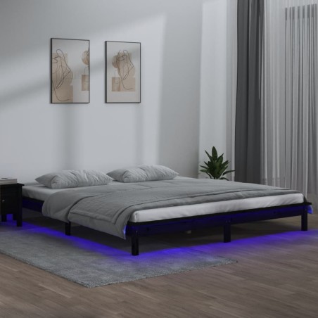 vidaXL Estructura de cama con LED madera maciza negro 140x190 cm