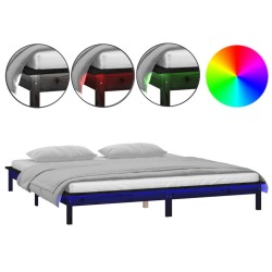 vidaXL Estructura de cama con LED madera maciza negro 140x190 cm