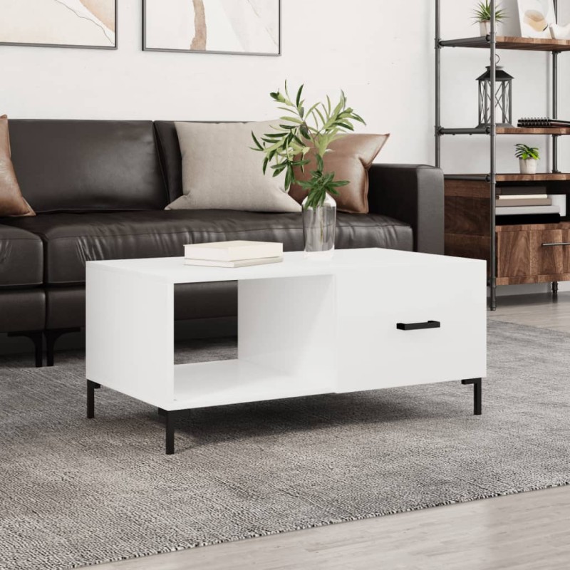 vidaXL Mesa de centro madera contrachapada blanco brillo 90x50x40 cm vidaXL Mesa de centro madera contrachapada blanco brillo 90x50x40 cm