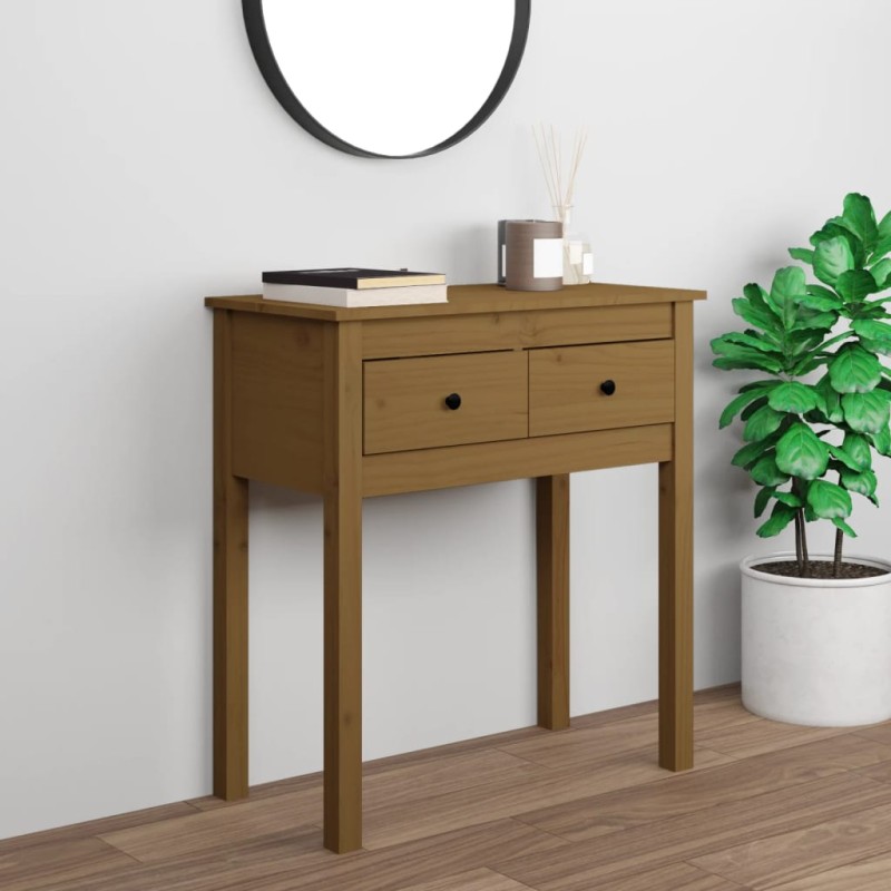 vidaXL Mesa consola de madera maciza de pino marrón miel 70x35x75 cm