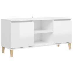 vidaXL Mueble de TV patas madera pino blanco con brillo 103,5x35x50 cm