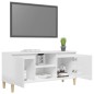 vidaXL Mueble de TV patas madera pino blanco con brillo 103,5x35x50 cm