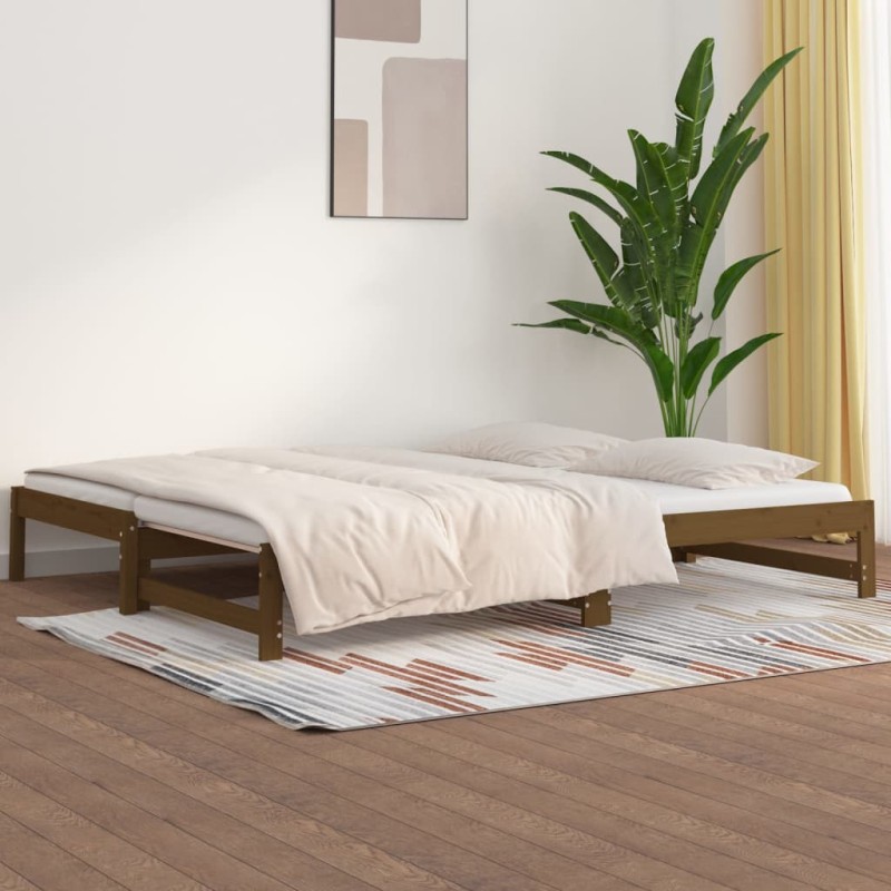 vidaXL Sofá cama extraíble madera de pino marrón miel 2x(80x200) cm vidaXL Sofá cama extraíble madera de pino marrón miel 2x(80x200) cm