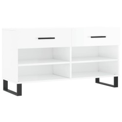 vidaXL Banco zapatero madera de ingeniería blanco brillo 102x35x55 cm