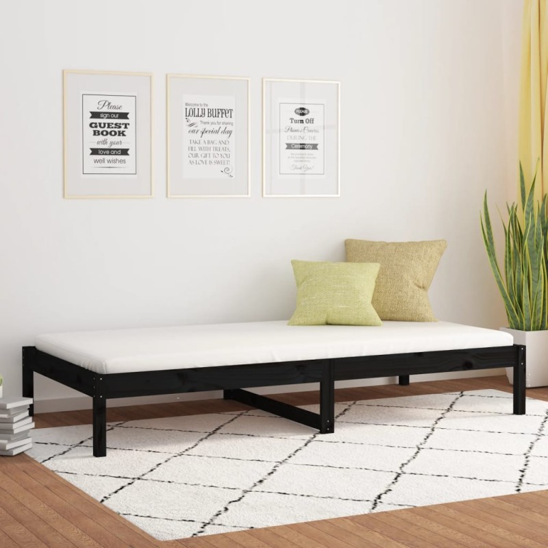 vidaXL Sofá cama madera maciza de pino negro 90x200 cm vidaXL Sofá cama madera maciza de pino negro 90x200 cm