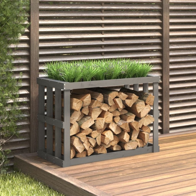 vidaXL Soporte para leña de exterior madera pino gris 108x52x74 cm