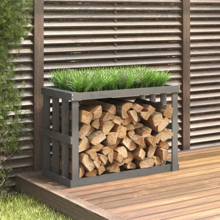 vidaXL Soporte para leña de exterior madera pino gris 108x52x74 cm