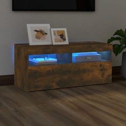 vidaXL Mueble de TV con luces LED roble ahumado 90x35x40 cm