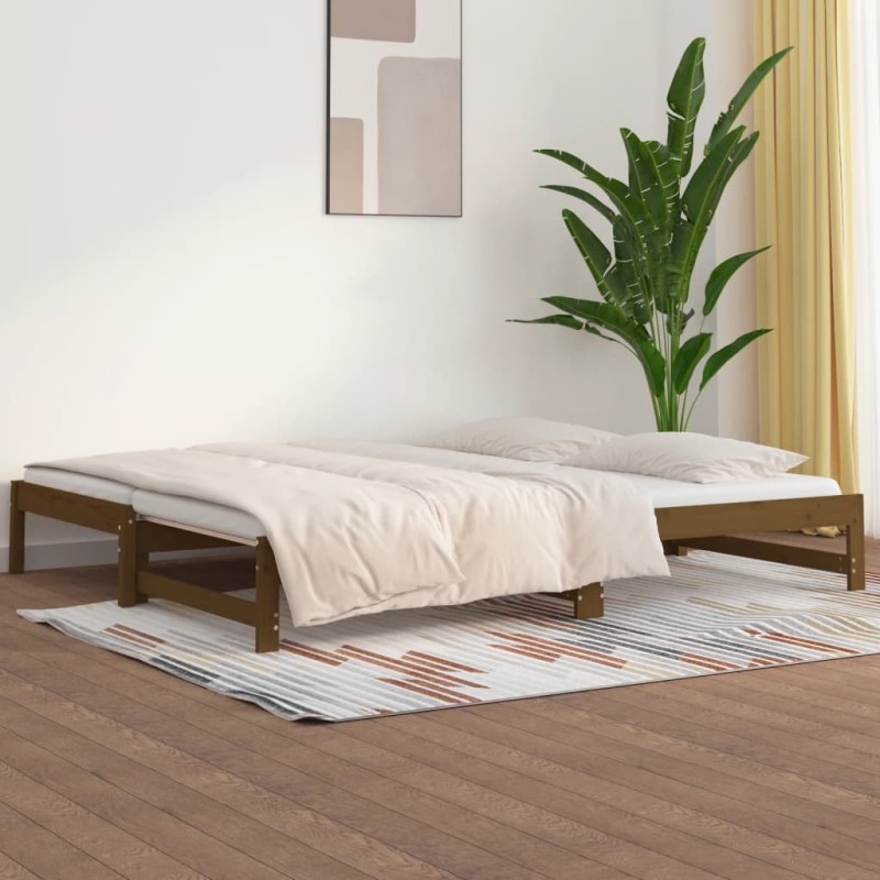 vidaXL Sofá cama extraíble madera maciza pino marrón miel 2x(90x190)cm vidaXL Sofá cama extraíble madera maciza pino marrón miel 2x(90x190)cm