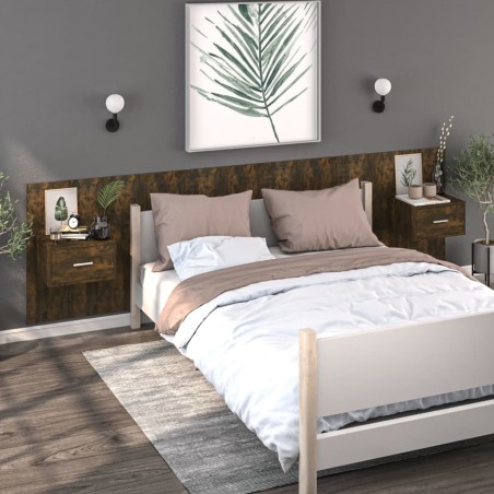 vidaXL Mesita de noche de pared 2 unidades color roble ahumado