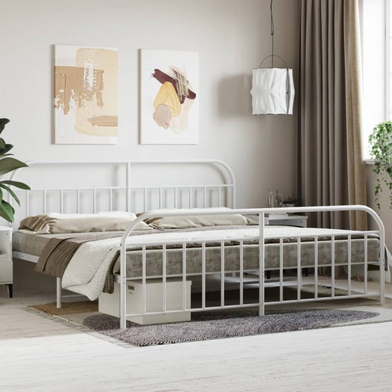 vidaXL Estructura cama metal con cabecero y estribo blanco 200x200 cm vidaXL Estructura cama metal con cabecero y estribo blanco 200x200 cm