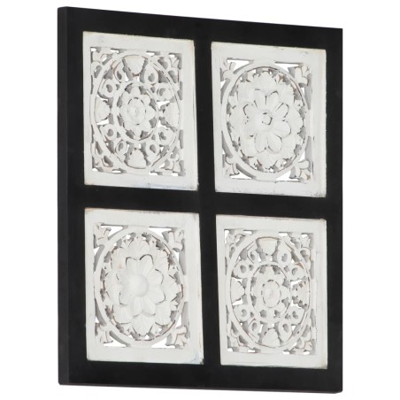 vidaXL Panel de pared tallado a mano MDF negro y blanco 40x40x1,5 cm