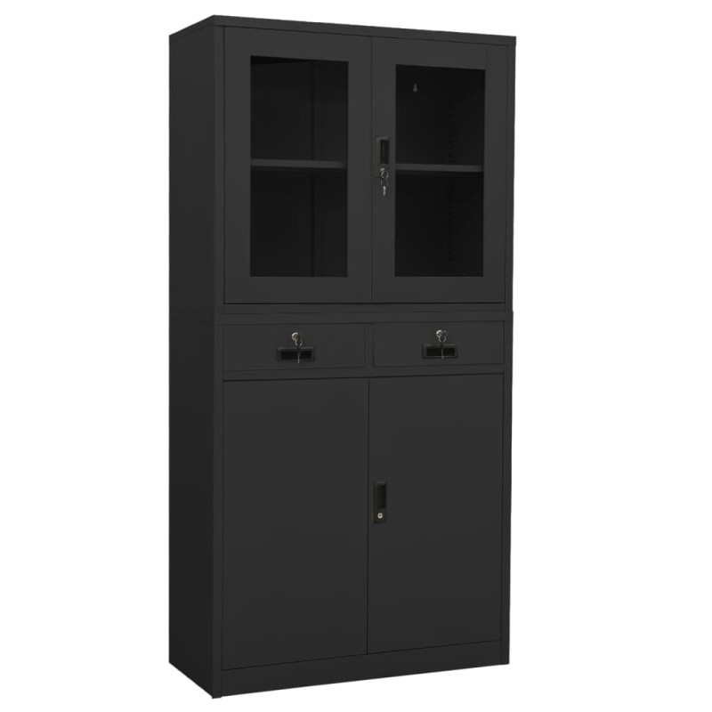 vidaXL Armario oficina acero y vidrio templado antracita 90x40x180 cm