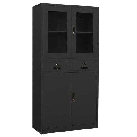 vidaXL Armario oficina acero y vidrio templado antracita 90x40x180 cm