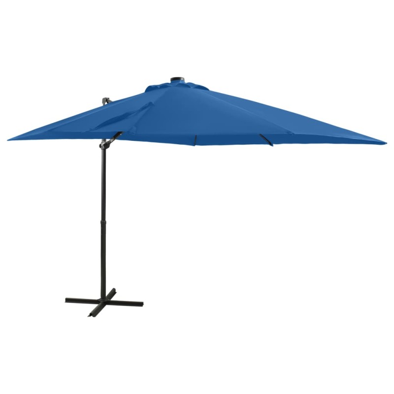 vidaXL Sombrilla voladiza con poste y luces LED azul 250 cm vidaXL Sombrilla voladiza con poste y luces LED azul 250 cm