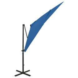 vidaXL Sombrilla voladiza con poste y luces LED azul 250 cm