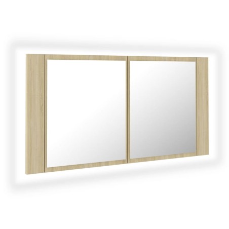 vidaXL Armario espejo de baño LED acrílico roble Sonoma 90x12x45 cm