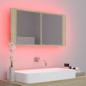 vidaXL Armario espejo de baño LED acrílico roble Sonoma 90x12x45 cm