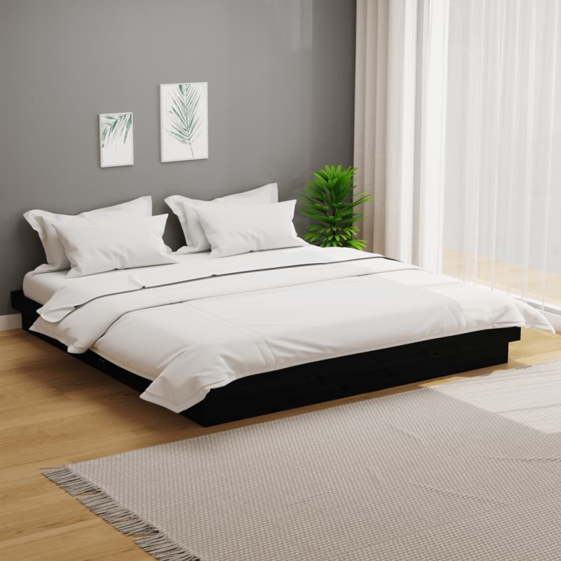 vidaXL Estructura de cama de madera maciza negro 200x200 cm vidaXL Estructura de cama de madera maciza negro 200x200 cm