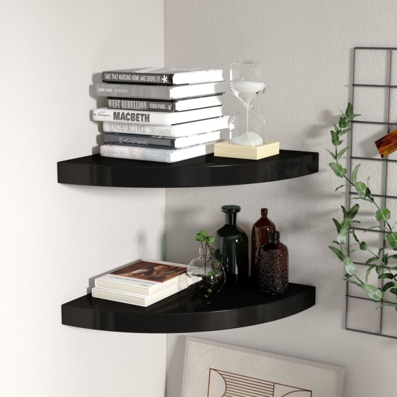 vidaXL Estantes flotantes de esquina 2 uds MDF negro 35x35x3,8 cm vidaXL Estantes flotantes de esquina 2 uds MDF negro 35x35x3,8 cm