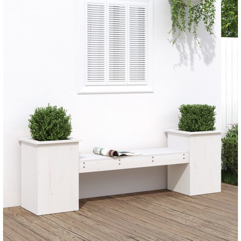 vidaXL Banco con jardineras madera de pino blanco 184,5x39,5x56,5 cm vidaXL Banco con jardineras madera de pino blanco 184,5x39,5x56,5 cm