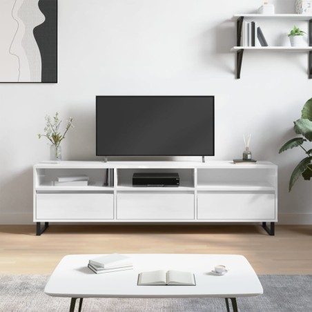 vidaXL Mueble de TV madera contrachapada blanco brillo 150x30x44,5 cm