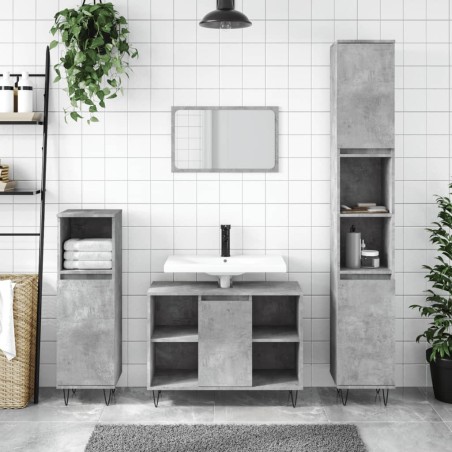 vidaXL Armario de baño madera contrachapada gris hormigón 30x30x100 cm