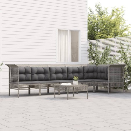vidaXL Set de muebles de jardín 7 pzas y cojines ratán sintético gris