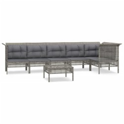 vidaXL Set de muebles de jardín 7 pzas y cojines ratán sintético gris
