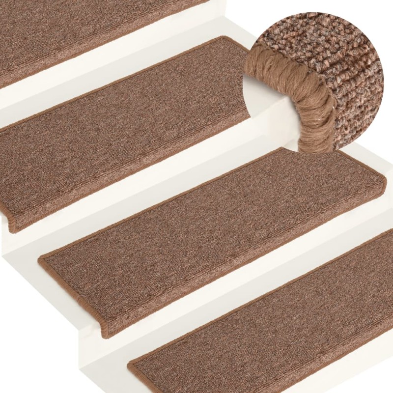 vidaXL Alfombras de peldaños de escalera 15 uds marrón 65x21x4 cm