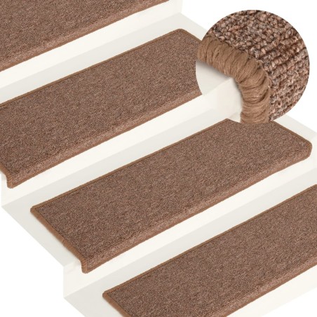 vidaXL Alfombras de peldaños de escalera 15 uds marrón 65x21x4 cm