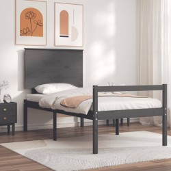 vidaXL Cama personas mayores cabecero madera maciza gris 100x200 cm
