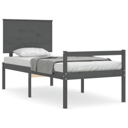 vidaXL Cama personas mayores cabecero madera maciza gris 100x200 cm