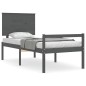 vidaXL Cama personas mayores cabecero madera maciza gris 100x200 cm vidaXL Cama personas mayores cabecero madera maciza gris 100x200 cm