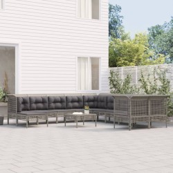 vidaXL Set de muebles de jardín 12 pzas cojines ratán sintético gris
