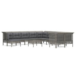 vidaXL Set de muebles de jardín 12 pzas cojines ratán sintético gris