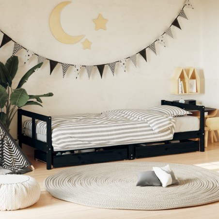 vidaXL Estructura de cama niños con cajones madera pino negro 80x200cm