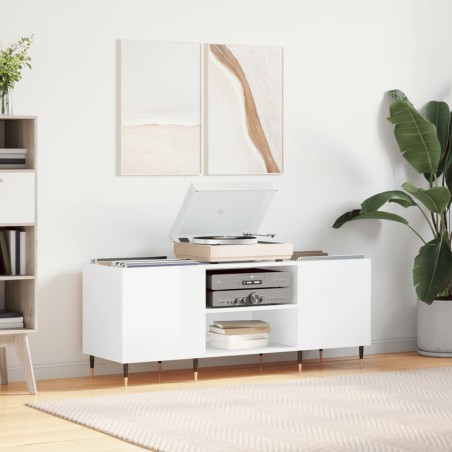 vidaXL Mueble discos madera contrachapada blanco brillo 121x38x48 cm