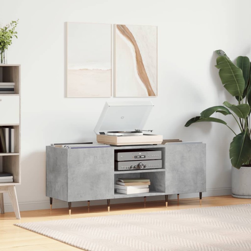 vidaXL Mueble discos madera contrachapada gris hormigón 121x38x48 cm vidaXL Mueble discos madera contrachapada gris hormigón 121x38x48 cm