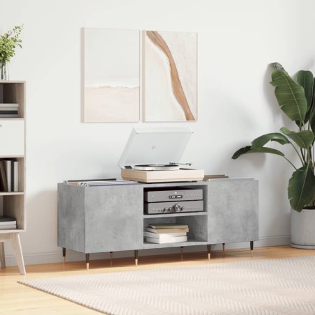 vidaXL Mueble discos madera contrachapada gris hormigón 121x38x48 cm