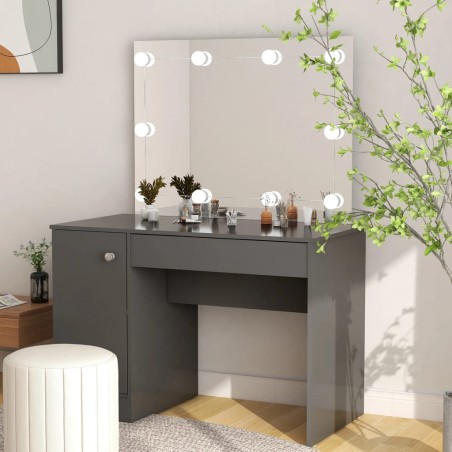 vidaXL Tocador de maquillaje con luces LED MDF gris 110x55x145 cm